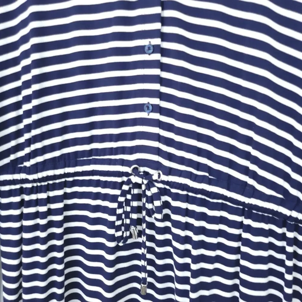 NEW Mott 50 Swimsuit Coverup Dress UPF 50 Small Blue Stripe Hooded Long Sleeve
